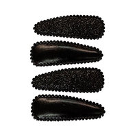 Mia Snip Snaps-Metal Contour Clips, Barrettes For The Hair Covered With Beautiful Material-2 Pretty Black Faux Leather & 2 Black Sparkly Glitter-Each Measures 2 Inches Long x .75