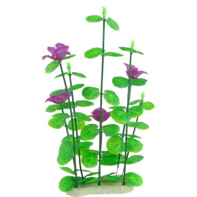 Aquarium Fish Tank Purple Flowers Green Leaves Plant Grass Decor