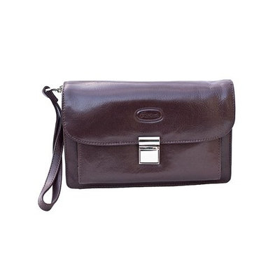 Hansson Luxury Texas Gents Italian Leather Small Wrist Bag - Dark Brown