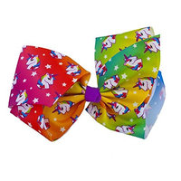 Lux Accessories Multicolored Large Funky Rainbow Unicorn Bow Style Hair Clip