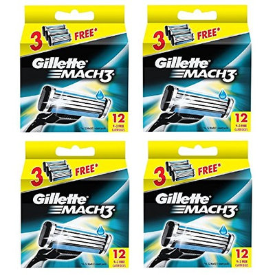 Gillette Mach3 Refill Razor Blade Cartridges, 12 Count (Pack of 4) + FREE Eyebrow Razor, 3 Ct.