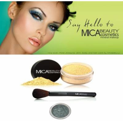 Mica Beauty Mineral Foundation Brush & Powder Mf9 Chocolate Kisses+ Mica Eye Shadow Shimmer #34 Harl Guin+ Holiday A-viva Nail Kit W/ Box