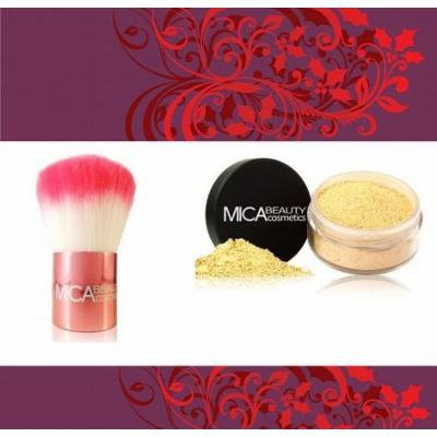 Mica Beauty Premium Pink Kobuki Brush + Mica Mineral Foundation Powder Color: Mf3 Toffee + A-viva Shiny Nail Kit Include:Magic 4Way Nail Buffer+Eco Nail File+Red Box