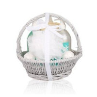 Ocean Breeze Wooden Gift Set Basket – 6pc Fresh Scented Bath & Body Kits for Women, Enhanced with Ylang-Ylang Essential Oil – Shower Gel, Bubbly Soak, Soap, Fizzer Bombs, Puff, Sponge