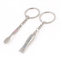 2 Pcs Metal Toothpaste Toothbrush Shaped Pendant Key Holder 10cm Long