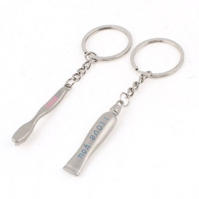 2 Pcs Metal Toothpaste Toothbrush Shaped Pendant Key Holder 10cm Long