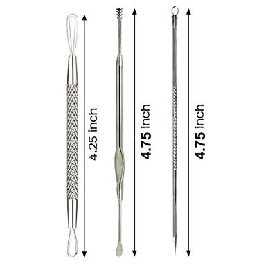 CoCo Island Comedone Extractor Tool Set Plus Ear-Pick For Blackhead, Facial Acne, And Comedones and Ear Wax Removal (3 Pcs)