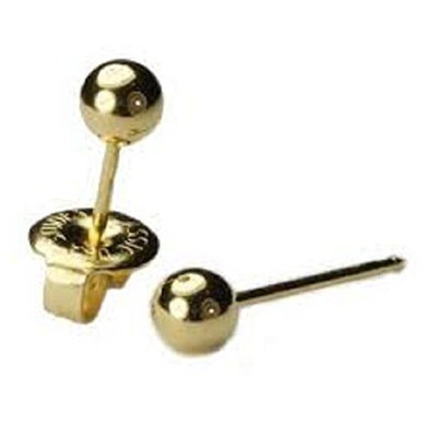2 PAIR Ear Piercing Earrings 24K Gold Plate and Silver surgical steel Mini 3 mm Round Ball Studs