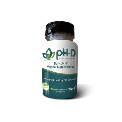 pH-D Feminine Health Support by Vireo, Boric Acid Vaginal Suppositories, Bottle of 24 (600mg)