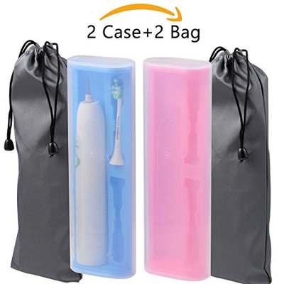Aboom (2 Case + 2 bag Upgrade travel Case for Philips Sonicare 2/3 HX6211/HX6631 Oral B Pro 1000/Vitality Power Rechargeable Carrying Bag with 2 Storage Bag
