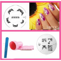 Bundle 4 Items: Konad Nail Art New Image Plate M88 + M81 + Stamper & Scraper + Eco Blue File