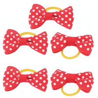 Pet Dog Dots Pattern Hair Grooming Rubber Bands Clips Hairpins 5 Pcs Red
