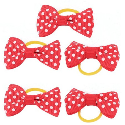 Pet Dog Dots Pattern Hair Grooming Rubber Bands Clips Hairpins 5 Pcs Red