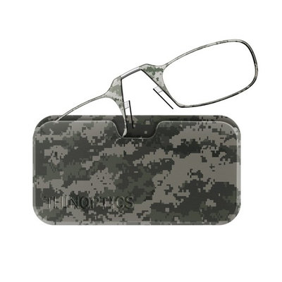 ThinOptics Reading Glasses + Universal Pod Case | Camouflage Collection, Digital Grey, 2.00 Strength