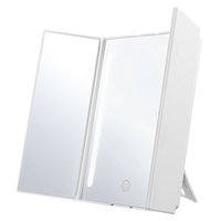Jerrybox Makeup Vanity Mirror with LED Lights Trifold Cosmetic Mirror with Touch Screen, Dual Power Supply,180° Rotation