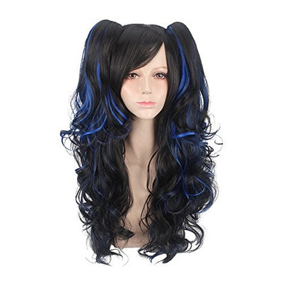 Women Girl's Lolita Long Curly Wave Synthetic Hair Anime Cosplay Wigs Clip on Two Ponytails