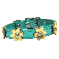 Mirage Pet Products 8308 10TqMGd Flower Leather Metallic Turquoise with Gold Flowers 10