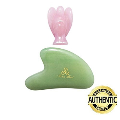 Jade Stone Gua Sha Facial Massager for Anti-aging and Wrinkles Removal Skin Care Massage, and Rose Quartz Guardian Angel Value Pack
