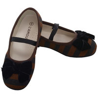 L 'Amour Brown Black Stripe Bow Slip On Dress Shoes Toddler Girls 7-10