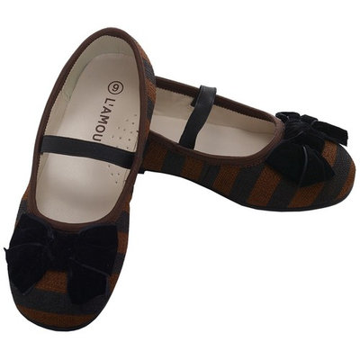 L 'Amour Brown Black Stripe Bow Slip On Dress Shoes Toddler Girls 7-10