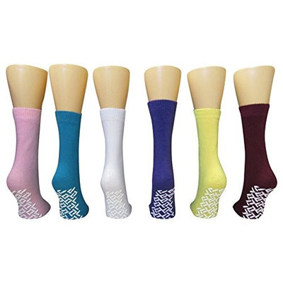 Nobles Assorted Non Skid Non Slip Hospital Gripper Socks 6 Pairs 6 Colors (Ladies Colors) Made in USA