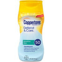 Coppertone Defend & Care Sensitive Skin Sunscreen Broad Spectrum SPF 50 Lotion, 6 Fluid Ounces