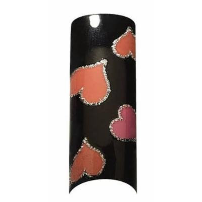 Cala Airbrushed Nail Tips Set Black & Red Hearts 87785 + Aviva Nail File+ Nail Glue