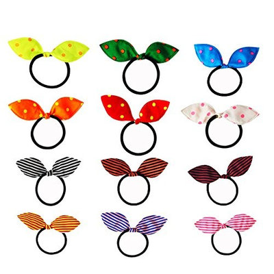 12Pcs Rabbit Ears High Elastic Hair Tie Bands Ropes Ring Ponytail Holder Hair Accessories Mixed Color