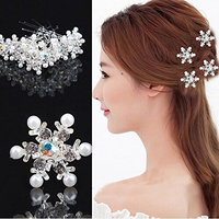 6 Pcs Silver Crystal Wedding Bridal Pearl Flower Hair Pins U Shaped Hair Pin Crystal Rhinestone Hair Jewelry Accessories for Women Lady Girl Party Wedding and Daily Use