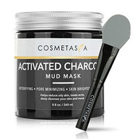 Activated Charcoal Mud Mask with- Premium, Silicone Mask Brush, 8.8 oz Fights Acne, Blackhead Remover and Pore Refining Mask for Detoxing and Cleansing ::...
