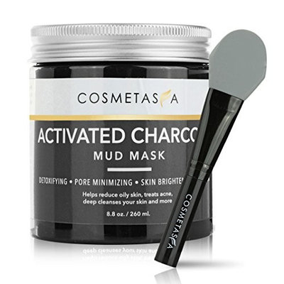 Activated Charcoal Mud Mask with- Premium, Silicone Mask Brush, 8.8 oz Fights Acne, Blackhead Remover and Pore Refining Mask for Detoxing and Cleansing ::...