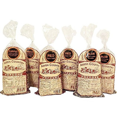 Amish Country Popcorn - 6 (1 lb Bags) Variety Bundle with Recipe Guide - 2 (1 lb) Purple Popcorn, 2 (1 lb) Red Popcorn, and 2 (1 lb) Blue Popcorn -Old Fashioned and Non GMO -1 Year Freshness Guarantee