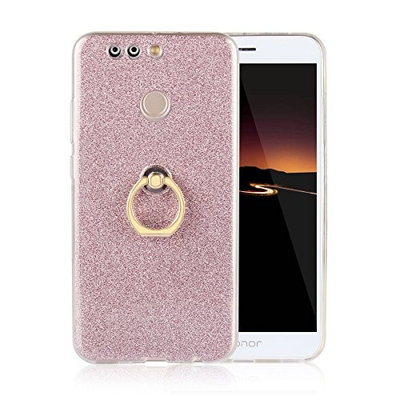 Moonmini Huawei Honor V9. Case Cover Sparkling Slim Fit Soft TPU Back Case Cover with Ring Grip Stand Holder 2 in 1 Hybrid Glitter Bling Bling TPU phone Case Cover (Pink)