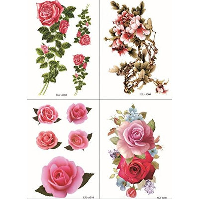 Spestyle new and fashion design 4pcs in one package,it including 4pcs colorful flowers,roses and peony fake temp tattoo stickers