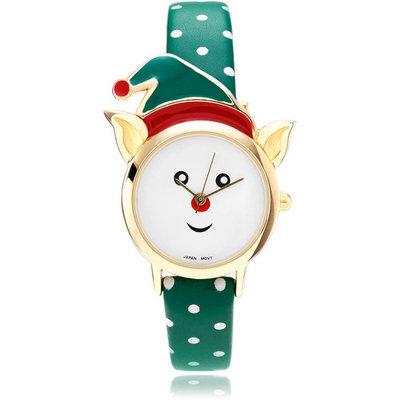 Brinley Co. Women's Elf Head Leather Strap Fashion Watch, Green/G