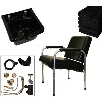 LCL Beauty Shampoo Package: Autorecline Shampoo Chair & Durable ABS Plastic Shampoo Bowl