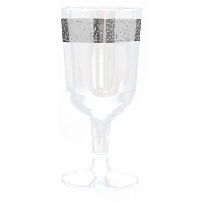 Decor Elegant Disposable Premium Heavy Weight Wine Cups, Inspiration Silver & Clear, 40 Count