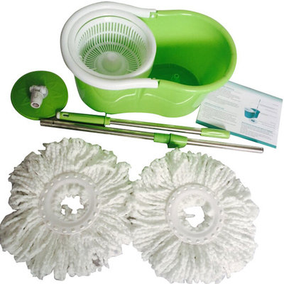 Ktaxon Magic Floor Mop 360Bucket 2 Heads Microfiber Rotating Head Green