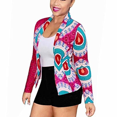 Women Dashiki Long Sleeve Fashion African Print Dashiki Short Casual Open Front Jacket