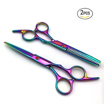 Healthcom Colorful Hair Cutting Shears Stainless Steel Hair Cutting Shears Professional Barber Shears Hair Salon Cutting Scissors Hair Thinning Scissors Set,2 Pcs(6 ½ Inch)