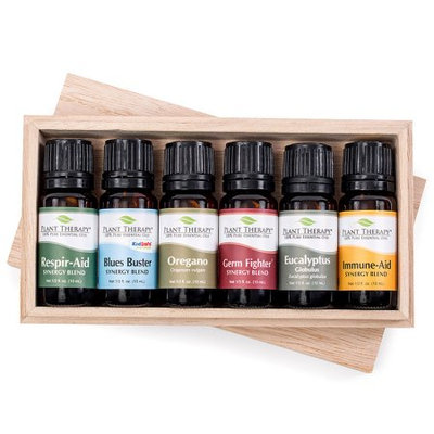 Care Essential Oil Set 10 ml (1/3 oz). 100% Pure, Undiluted, Therapeutic Grade (Blend of: Germ Fighter, Immune-Aid, Respir-Aid, Blues Buster, Eucalyptus and Oregano)