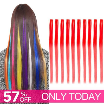 Carina Colored Clip in Hair Extensions 10pcs/lot 22 inch Straight Fashion Synthetic Hairpieces for Party Highlights Multi-Color