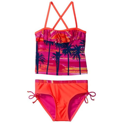 Limited Too Girls' Tropical Photo Real Ruffle Tankini