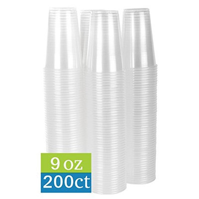 TashiBox 9 oz clear plastic cups - 200 count - Disposable cold drink party cups