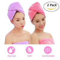 ADOGO Hair Towels Wrap 2 Pack,Microfiber Hair Towel Twist Cap Soft Absorbent Quickly Dry Hair Turban for Kids and Women (Pink+Purple)