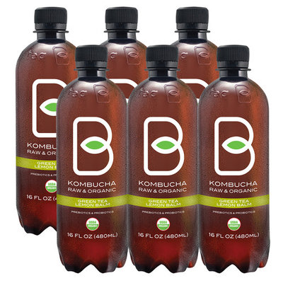 B-Tea Kombucha Lemon Balm Green Tea, 16 Fl Oz (Pack of 6)