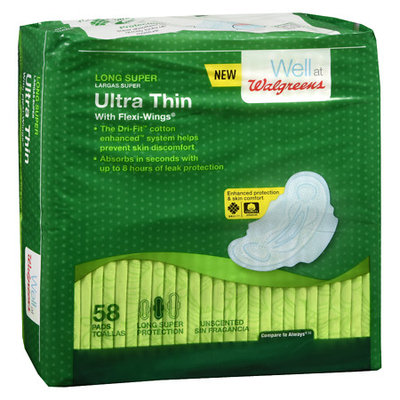 Walgreens Ultra Thin Sanitary Pads With Wings Super Absorbency Long - 58 ea