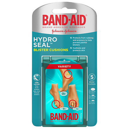 Band-Aid Brand Hydro Seal Bandages Blister Cushion, Variety Pack Of Waterproof Blister Pad, 5 Count