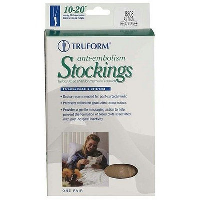 Truform 8808, Compression Stockings, Anti-Embolism, Knee High, Closed Toe, 18 mmhg, White, Medium
