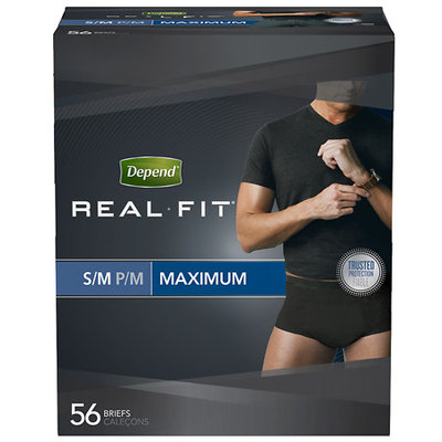 Depend Real Fit Black Maximum Absorbency S/M Incontinence Briefs for Men 56 ct Pack